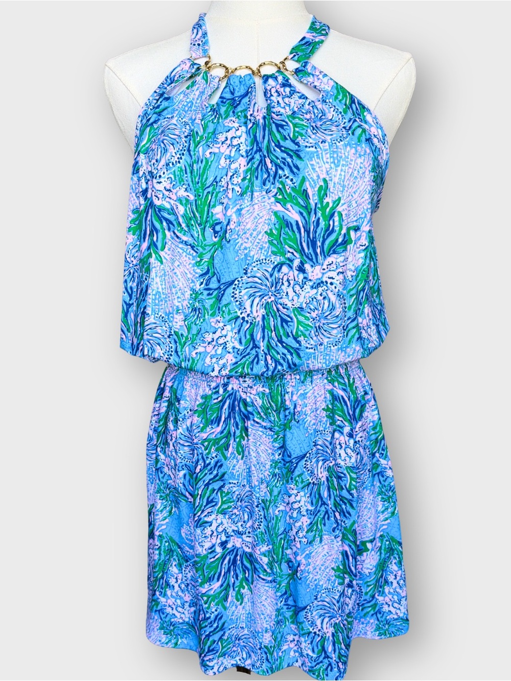 Lilly Pulitzer Shirelle Skirted Romper Las Olas Aqua Strong Current Sea S NWOT
